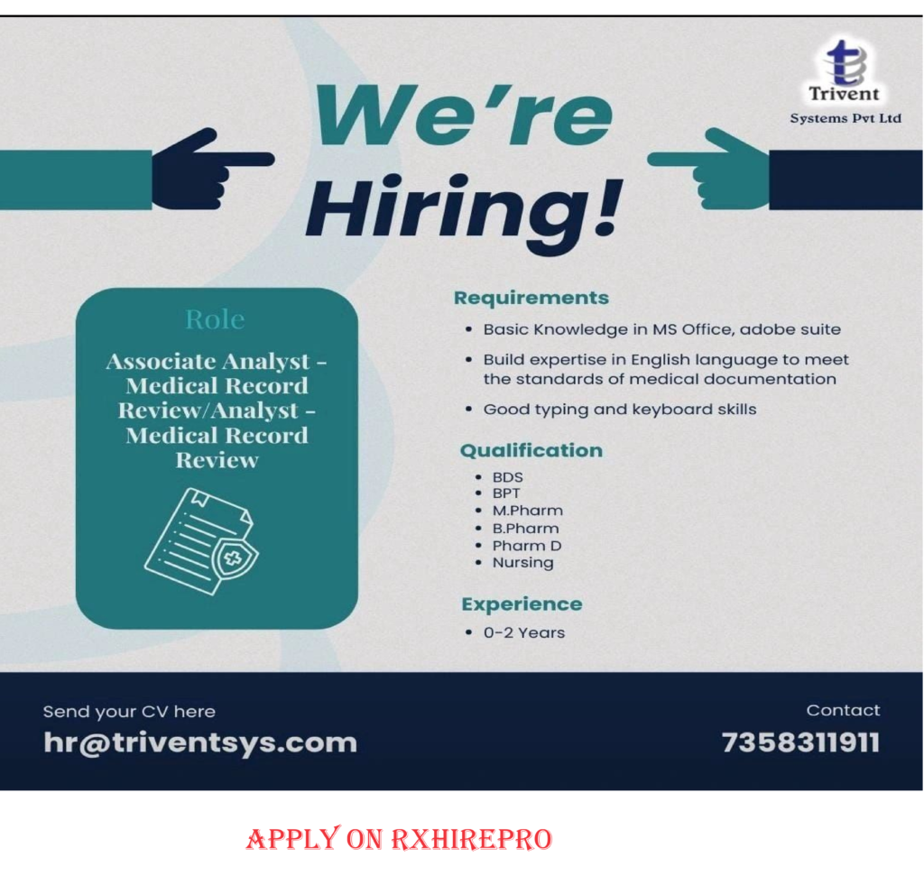 Trivent Systems Hiring Fresher for Medical Record Review – Apply On Rxhirepro